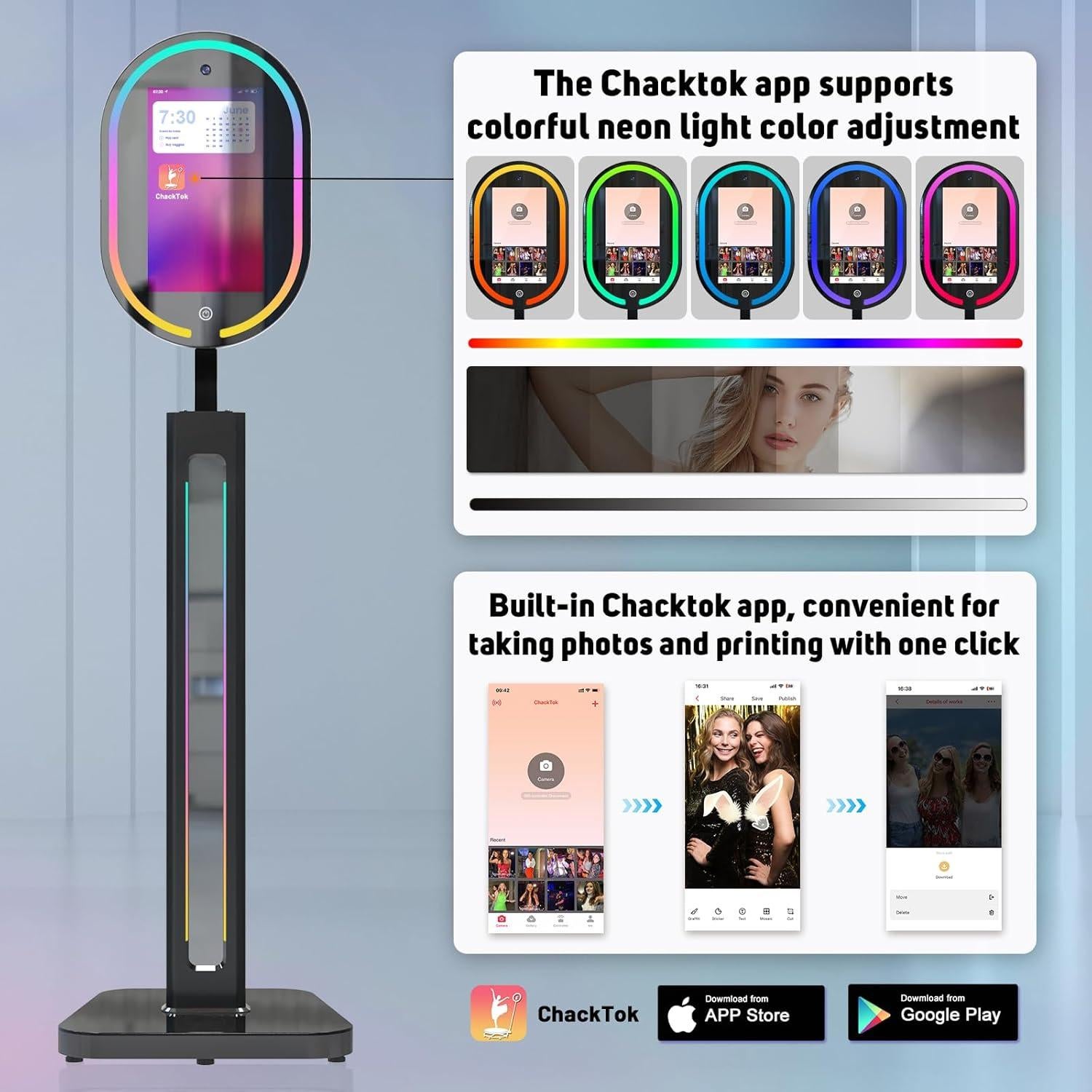 MWE Magic Mirror Photo Booth Touch Screen with 1200W Pixel 4K HD Camera,RGB Surround Light Music Sync,Mirror Video Booth with Software APP Remote Control (16in)