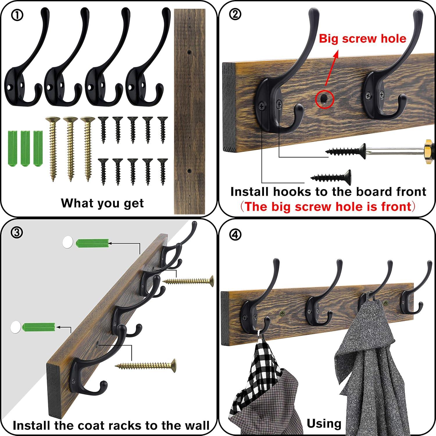 Perchero de pared IBosins con 4 ganchos rústicos negros