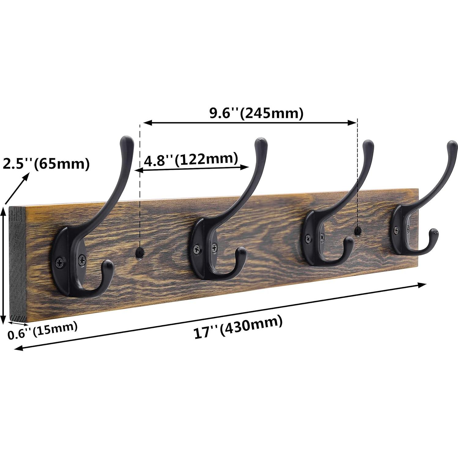 Perchero de pared IBosins con 4 ganchos rústicos negros