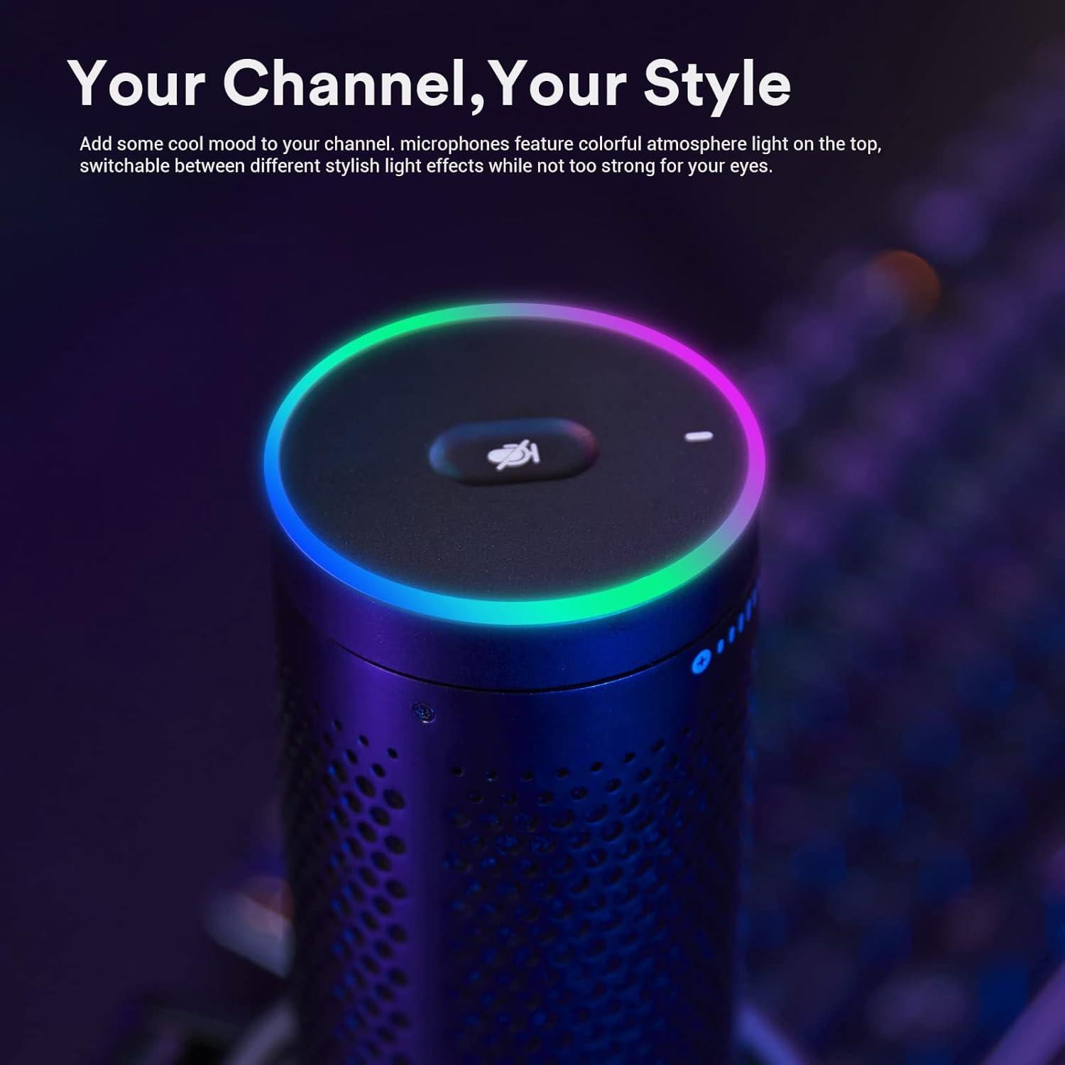 GODOX EM68G RGB USB Condenser Microphone, Professional USB Microphone Kit with Foldable Table Stand & Headphone Output, Volume Control, USB Type C with iOS, PC and Mac for Recording, Gaming, YouTube