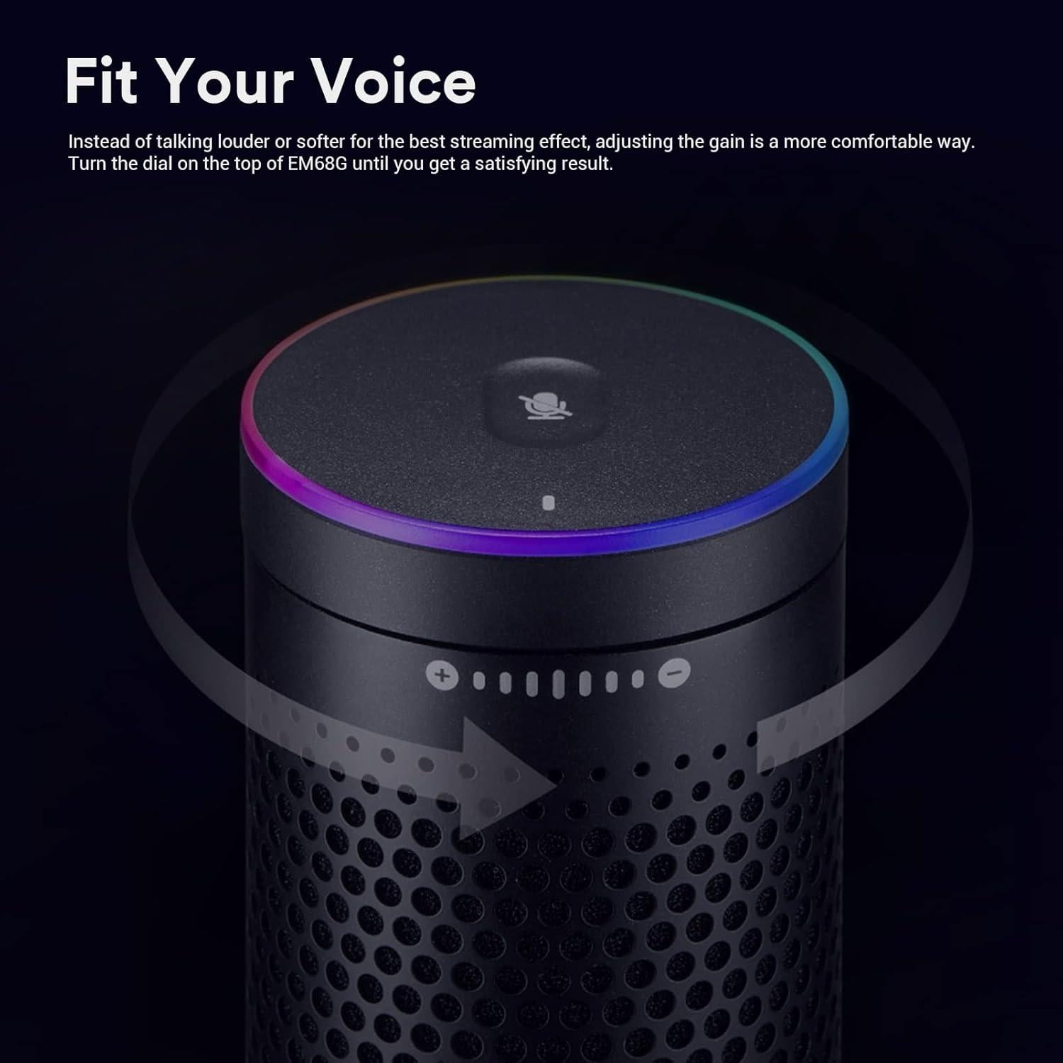 GODOX EM68G RGB USB Condenser Microphone, Professional USB Microphone Kit with Foldable Table Stand & Headphone Output, Volume Control, USB Type C with iOS, PC and Mac for Recording, Gaming, YouTube