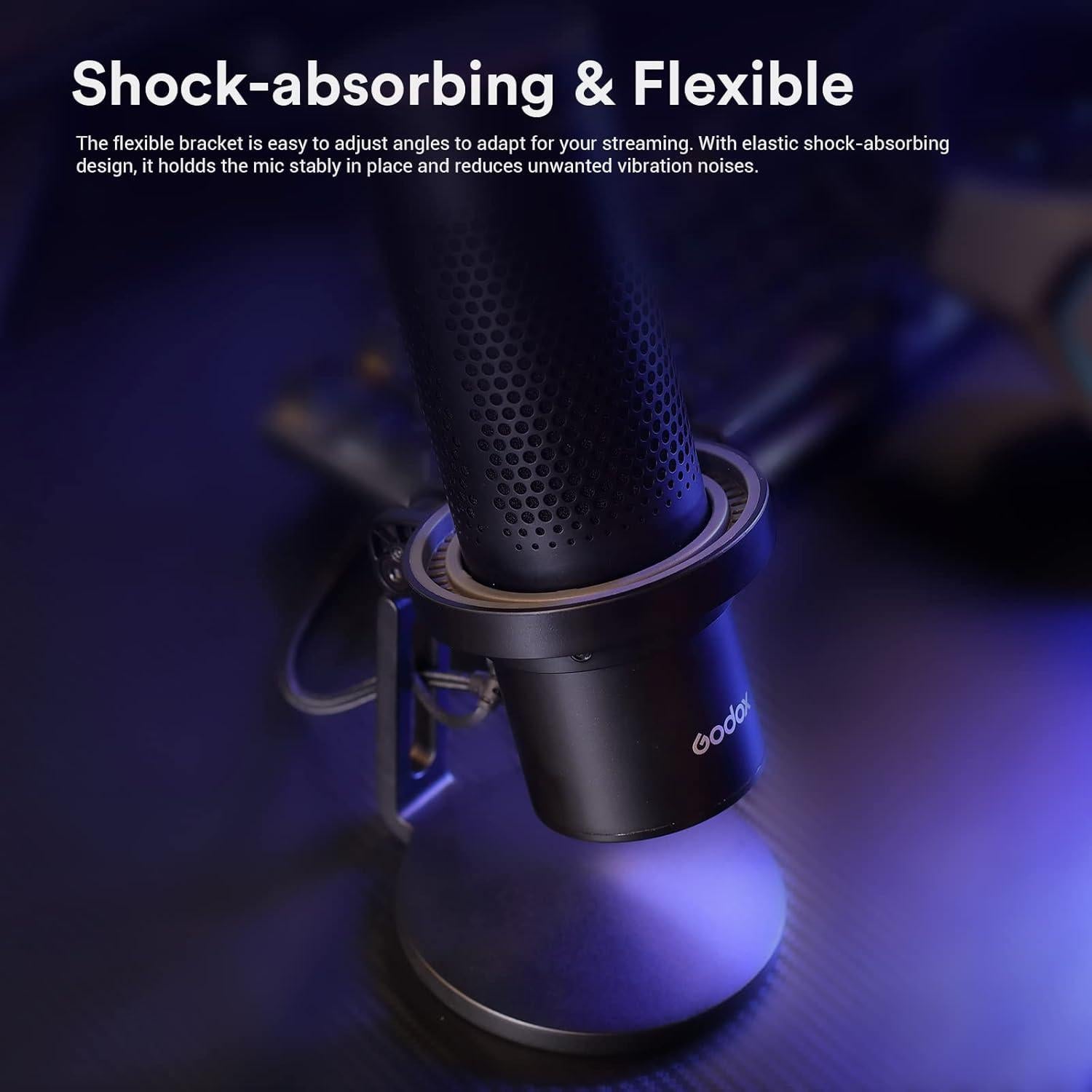 GODOX EM68G RGB USB Condenser Microphone, Professional USB Microphone Kit with Foldable Table Stand & Headphone Output, Volume Control, USB Type C with iOS, PC and Mac for Recording, Gaming, YouTube