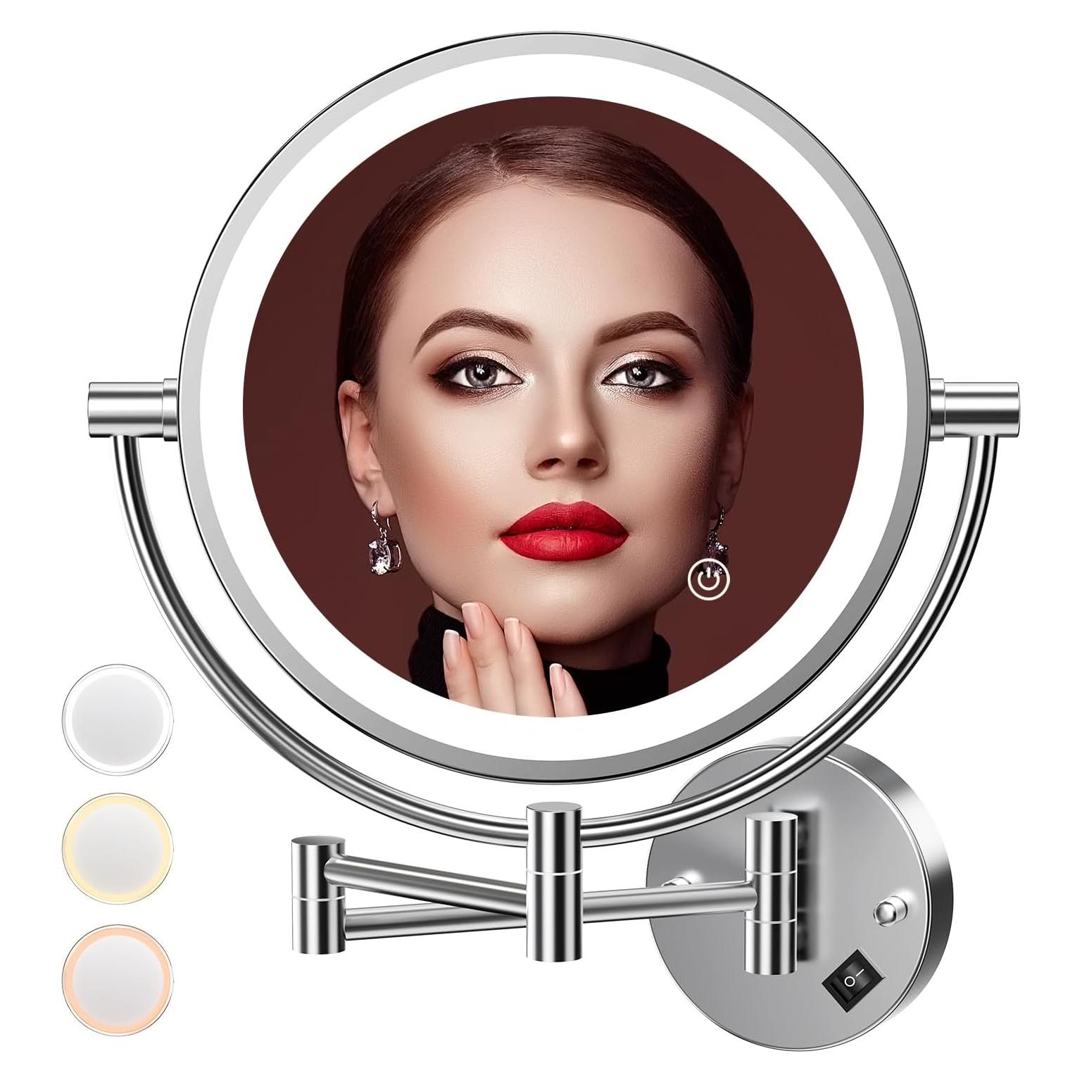 Espejo de Maquillaje Auxmir 1X/10X Iluminado Pared 360°