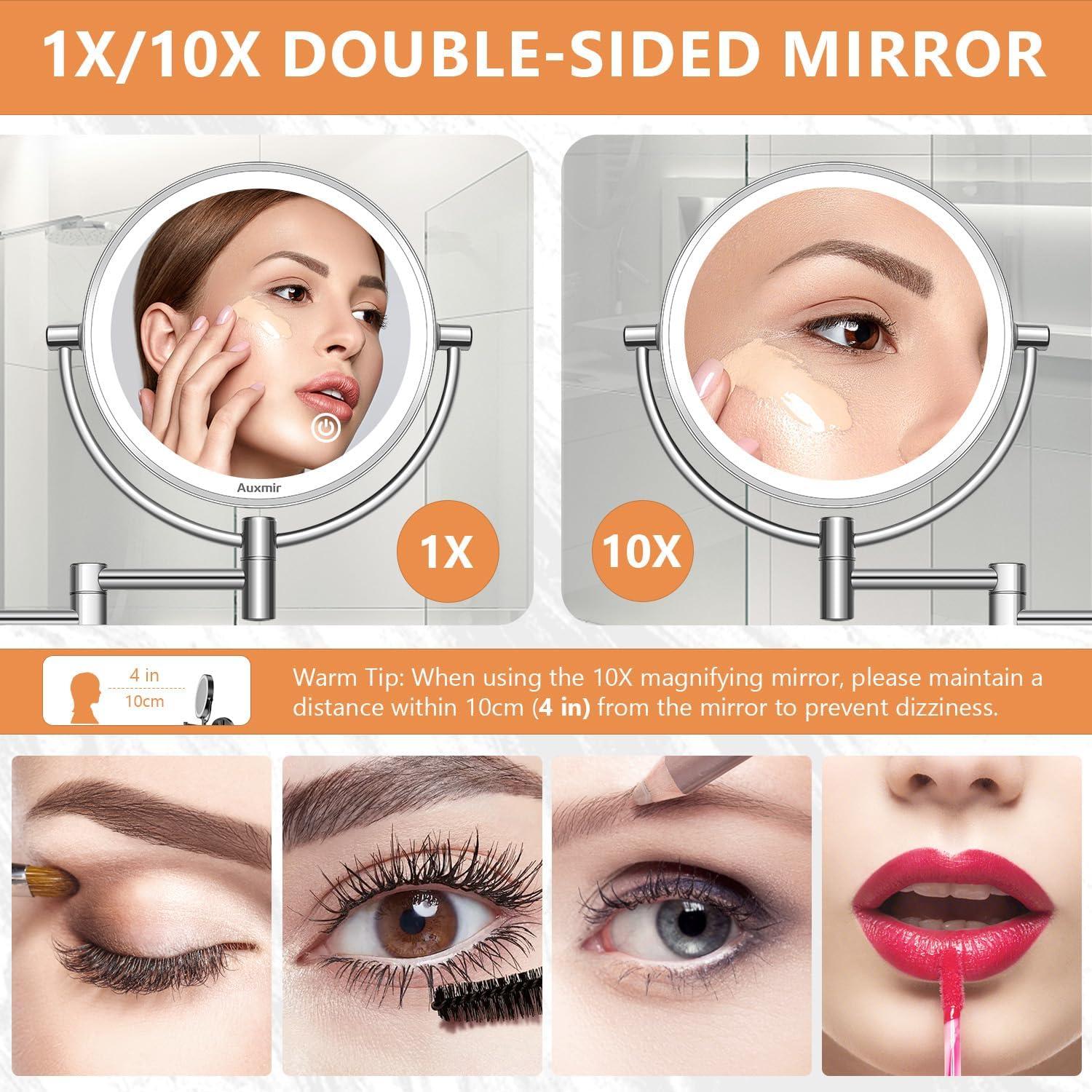 Espejo de Maquillaje Auxmir 1X/10X Iluminado Pared 360°