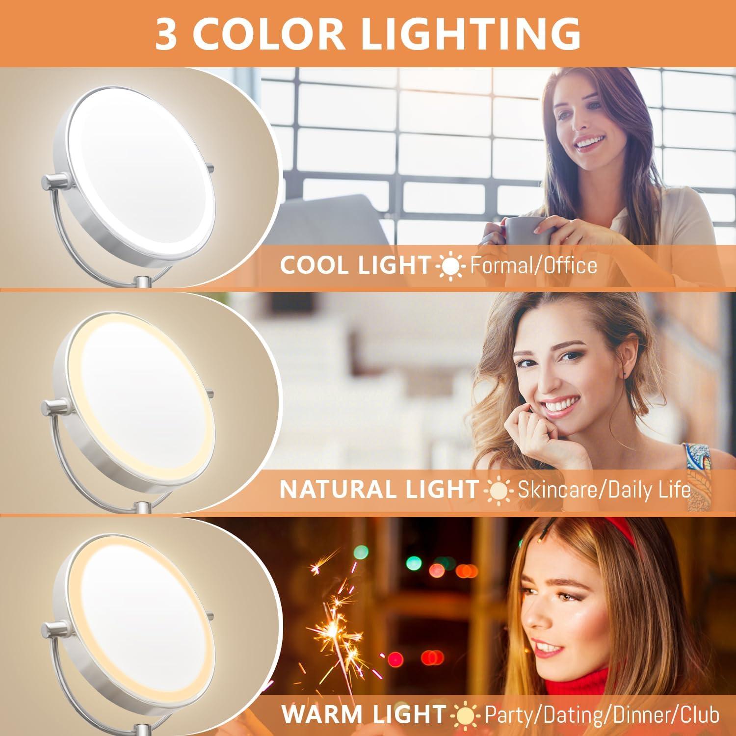 Espejo de Maquillaje Auxmir 1X/10X Iluminado Pared 360°