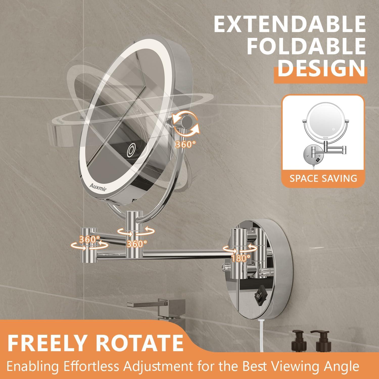 Espejo de Maquillaje Auxmir 1X/10X Iluminado Pared 360°