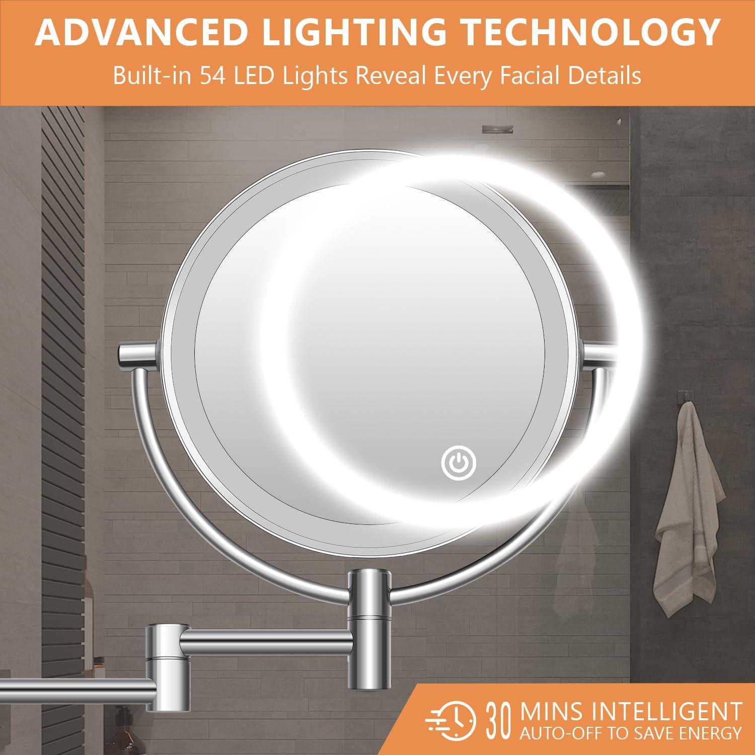 Espejo de Maquillaje Auxmir 1X/10X Iluminado Pared 360°