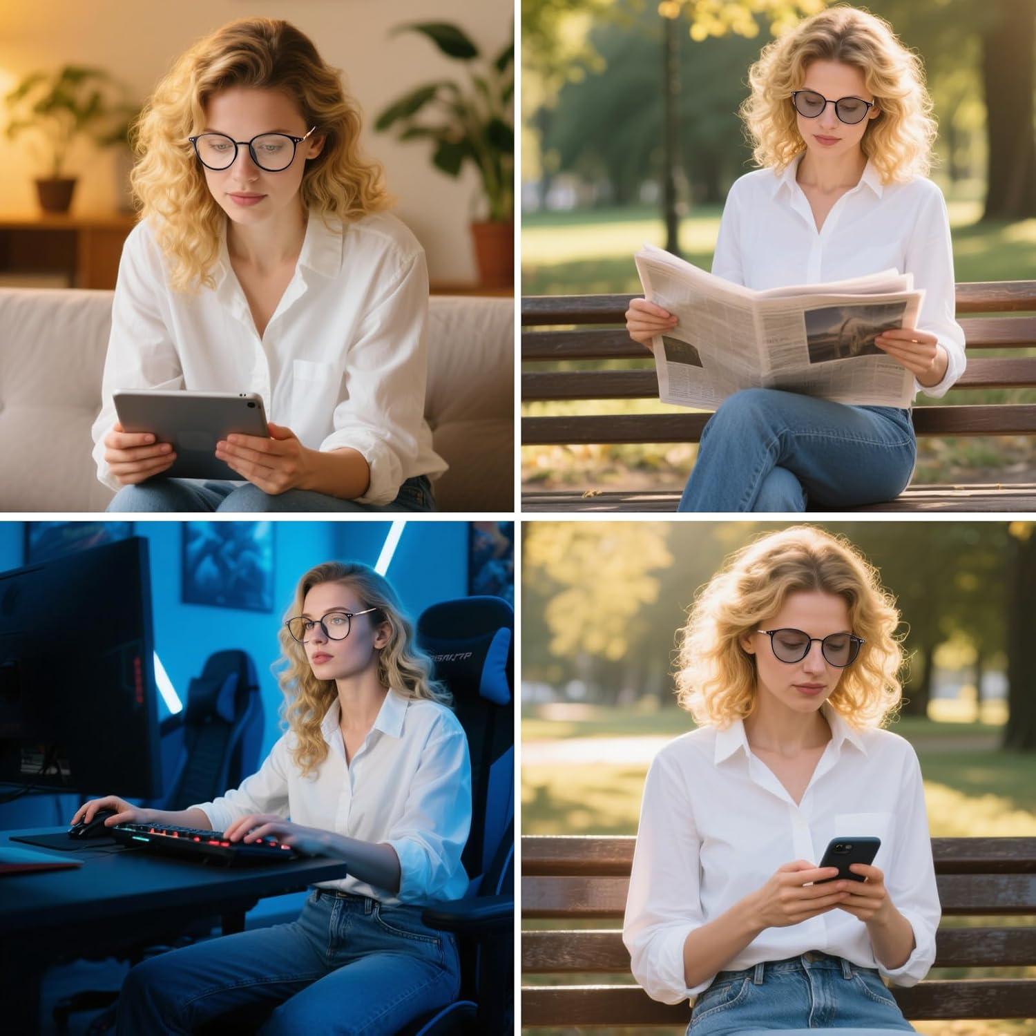 Gafas de lectura progresivas TigerKui - Lentes fotocromáticas y bloqueadoras de luz azul