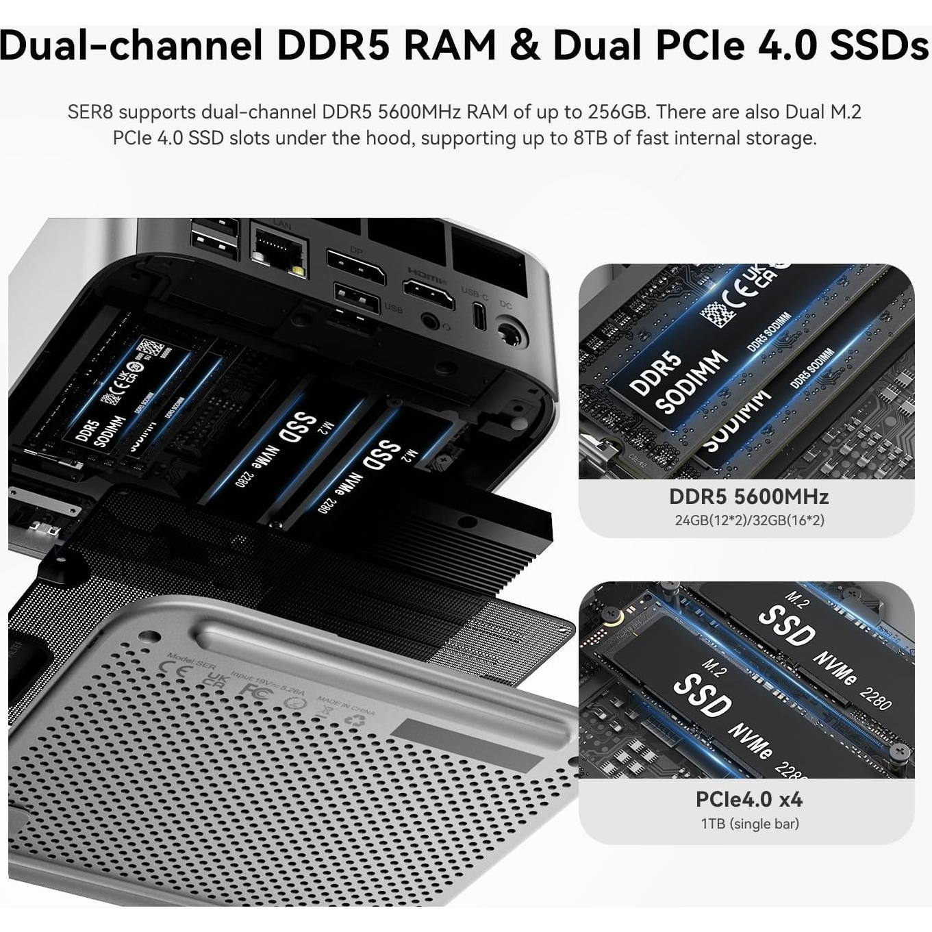 Beelink SER8 Mini PC Ryzen 7 32GB RAM 1TB SSD 4K 144Hz