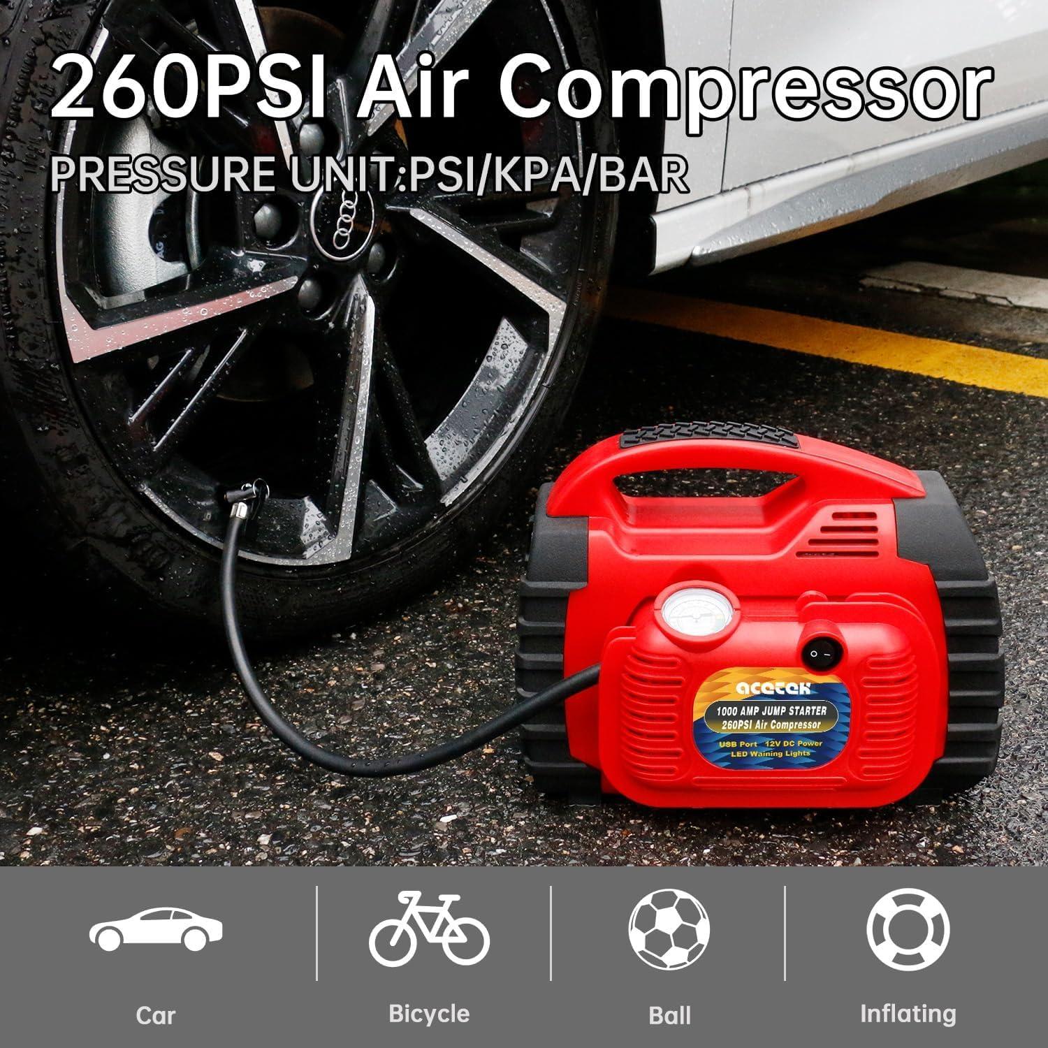 Arrancador de Batería Acetek HH-625C 1000A con Compresor