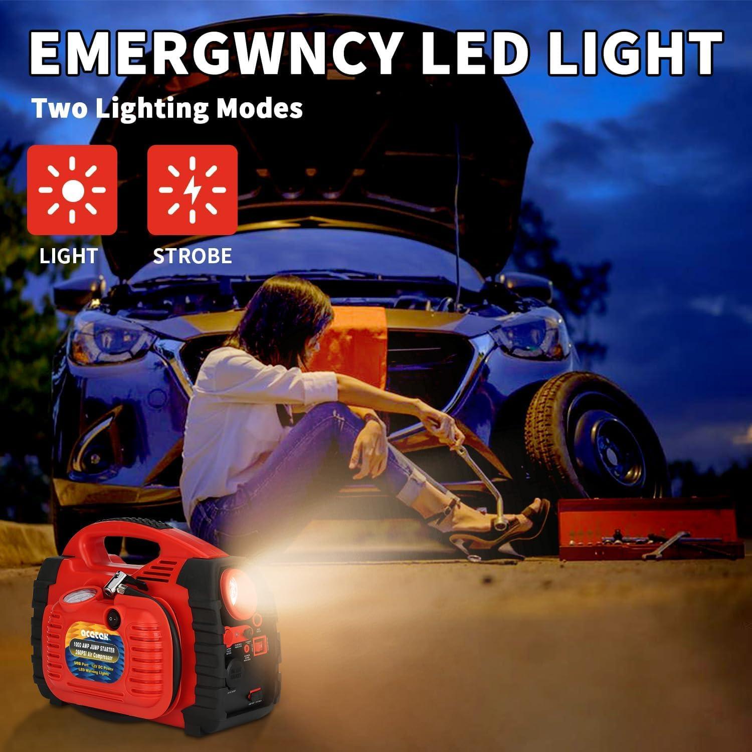 Arrancador de Batería Acetek HH-625C 1000A con Compresor