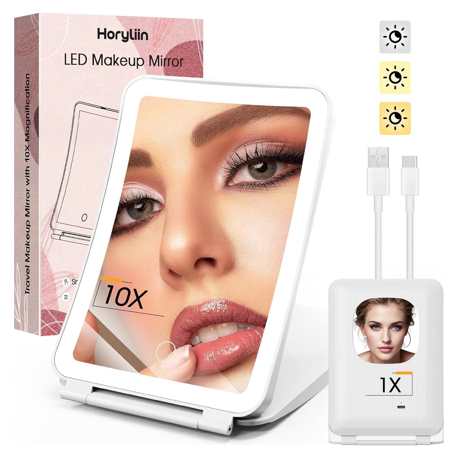 Espejo de Maquillaje Horyliin 10X/1X Iluminado Recargable