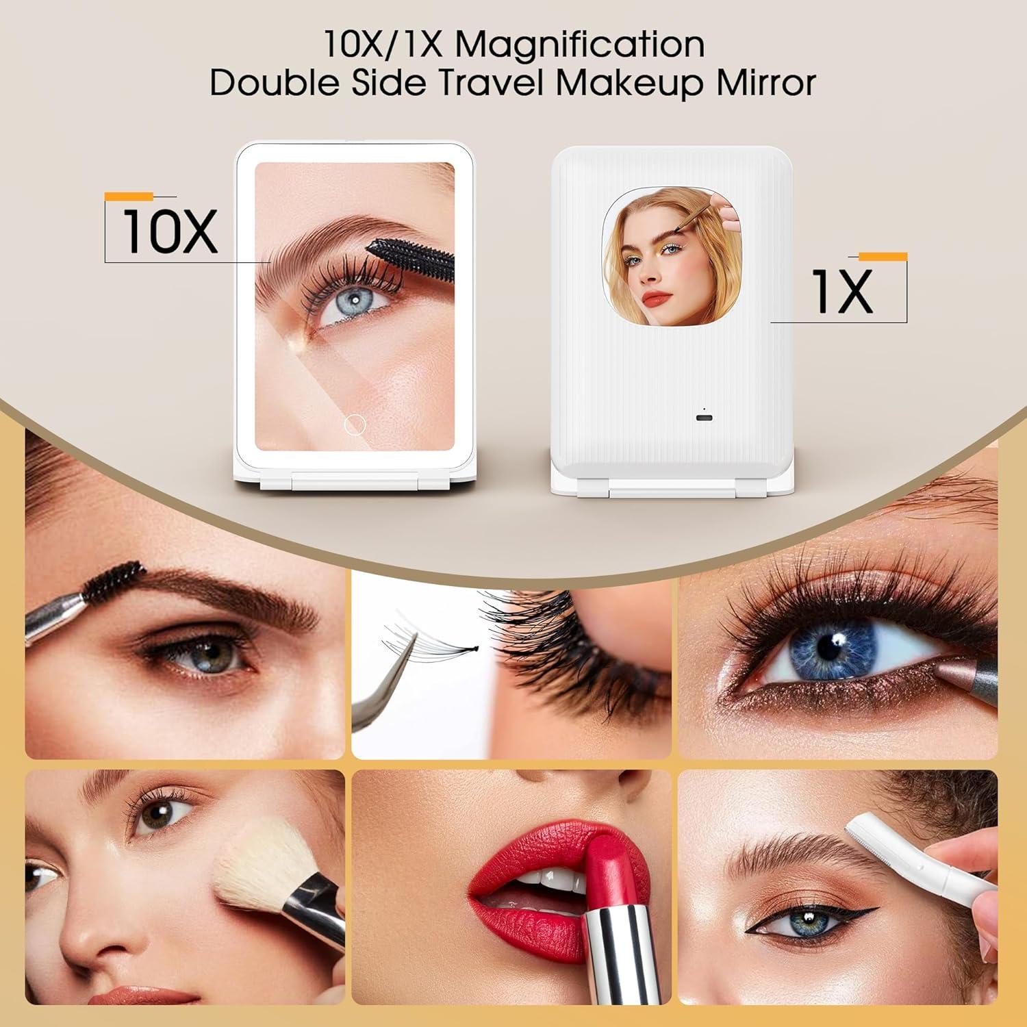 Espejo de Maquillaje Horyliin 10X/1X Iluminado Recargable