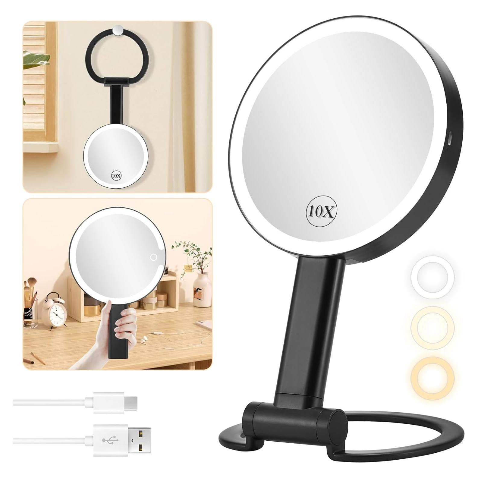 Espejo de Aumento DECLUTTR Iluminado 10X/1X Negro