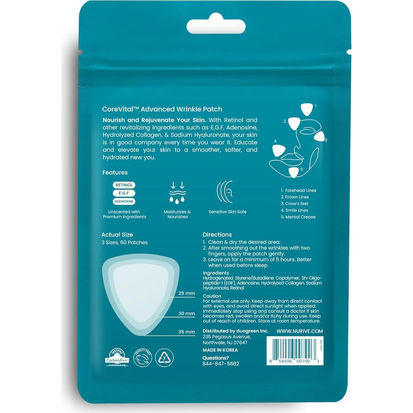 Parches Antienvejecimiento NURIVE 60ct con Retinol y Colágeno