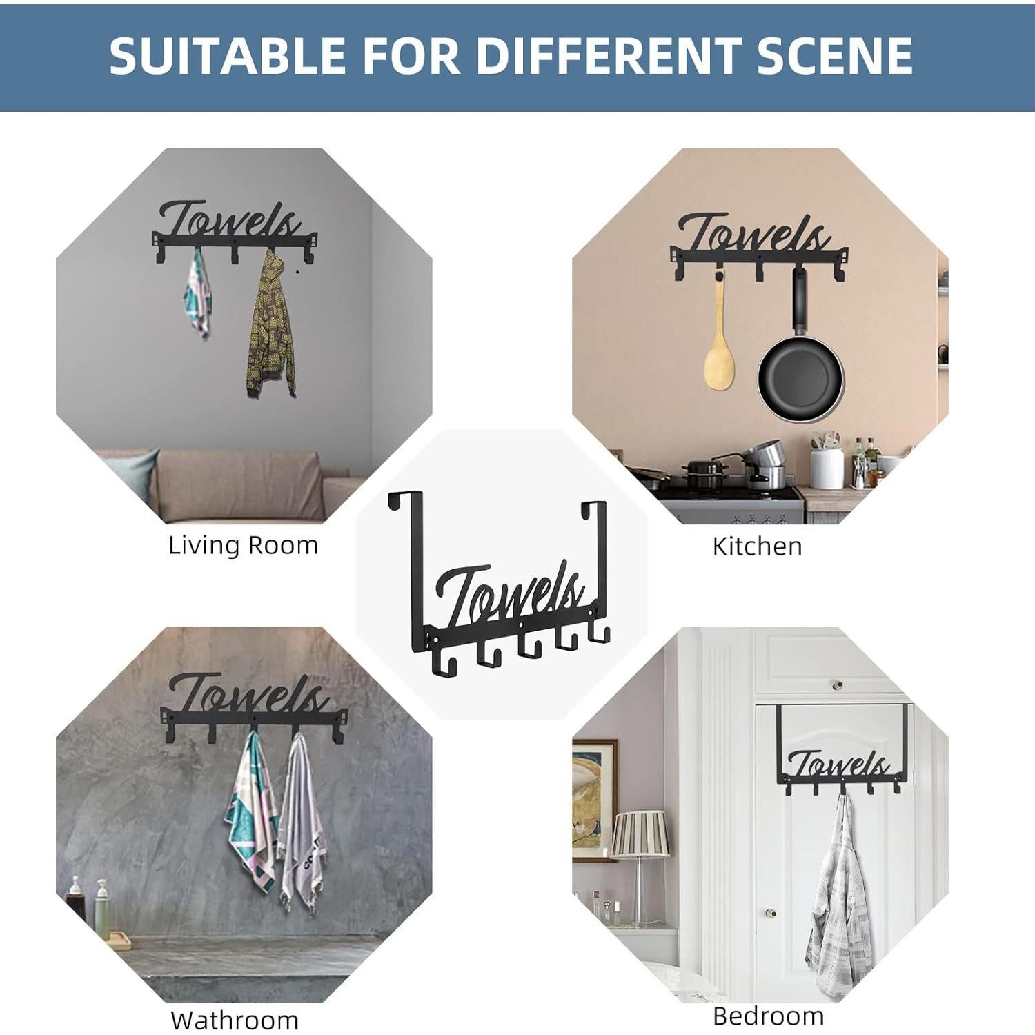 Ganchos Sobre Puerta Azmoncy 5 Ganchos Negro Alta Resistencia