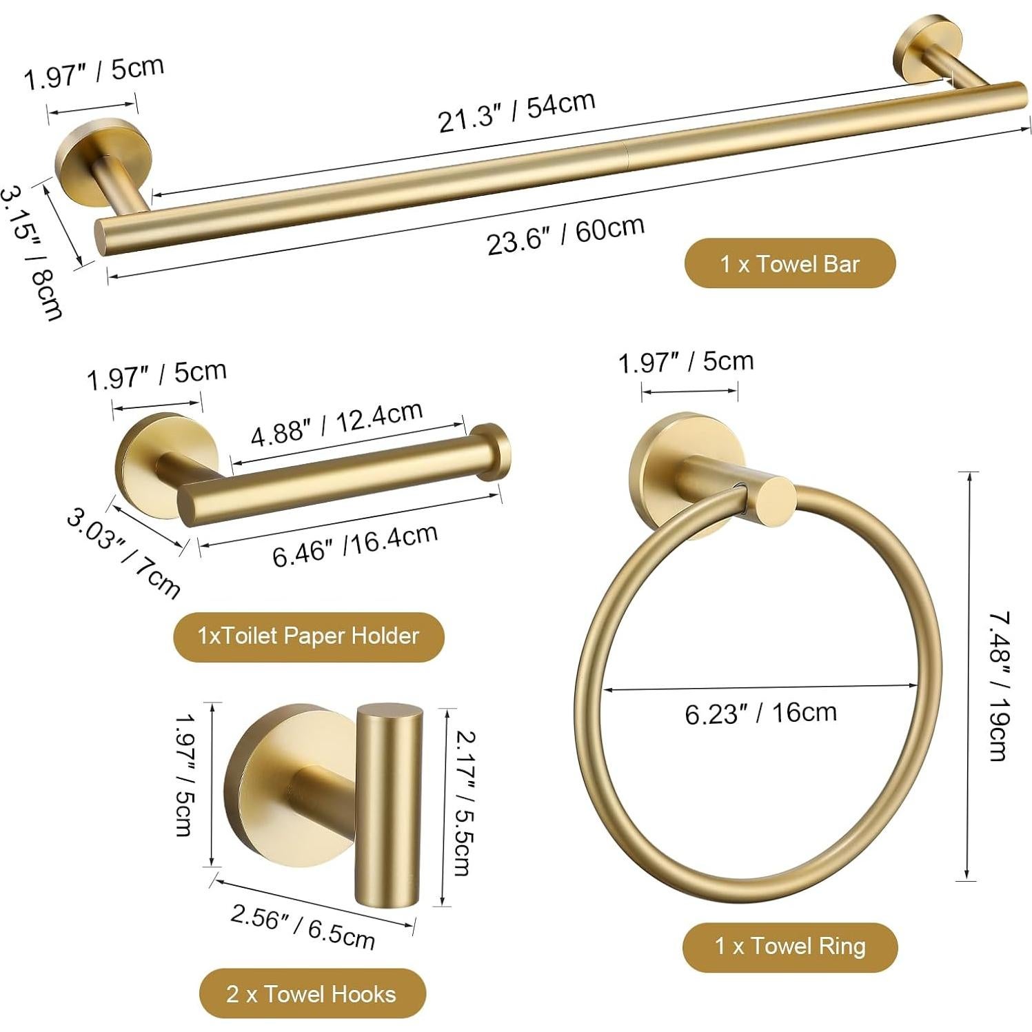 Juego de Accesorios de Baño TURS Oro Cepillado 5 Piezas