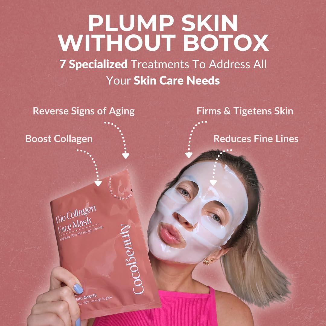 Mascarilla Facial de Colágeno CocoBeauty 16 Pcs Hidratante