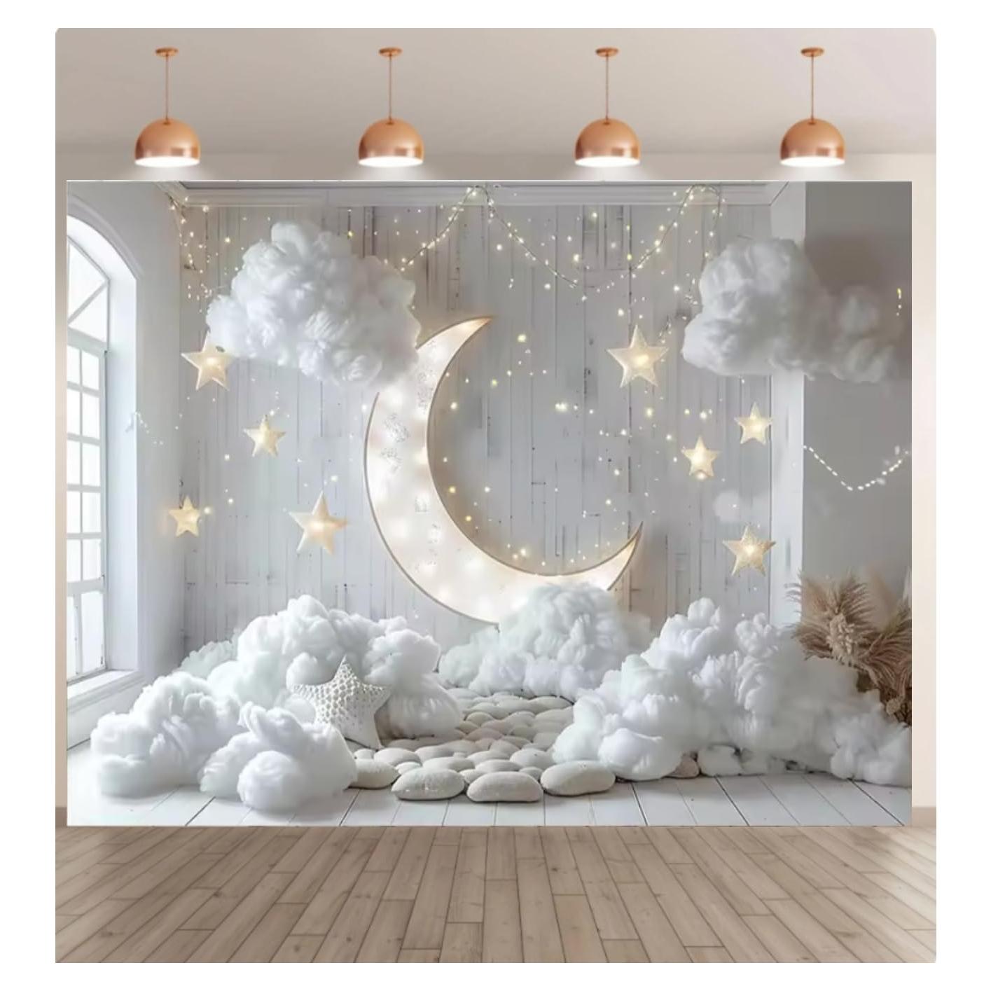 Fondo de Fotografía Infantil Luna y Estrellas 210x150cm MIXIANG