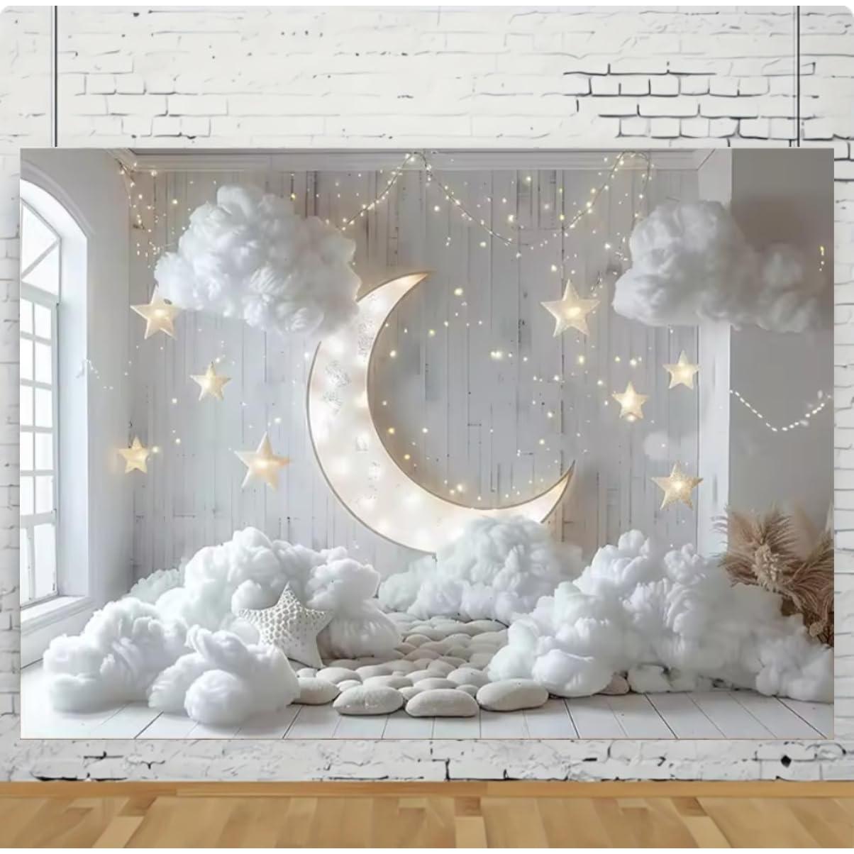 Fondo de Fotografía Infantil Luna y Estrellas 210x150cm MIXIANG