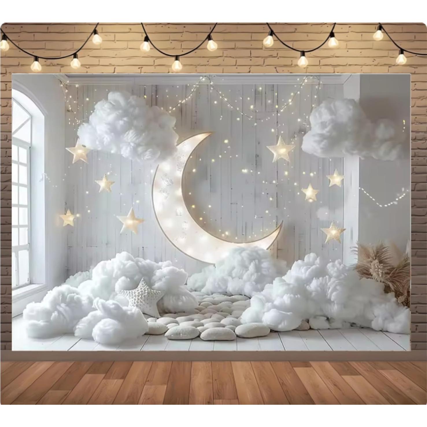 Fondo de Fotografía Infantil Luna y Estrellas 210x150cm MIXIANG