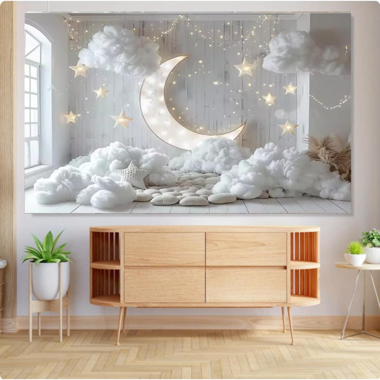 Fondo de Fotografía Infantil Luna y Estrellas 210x150cm MIXIANG