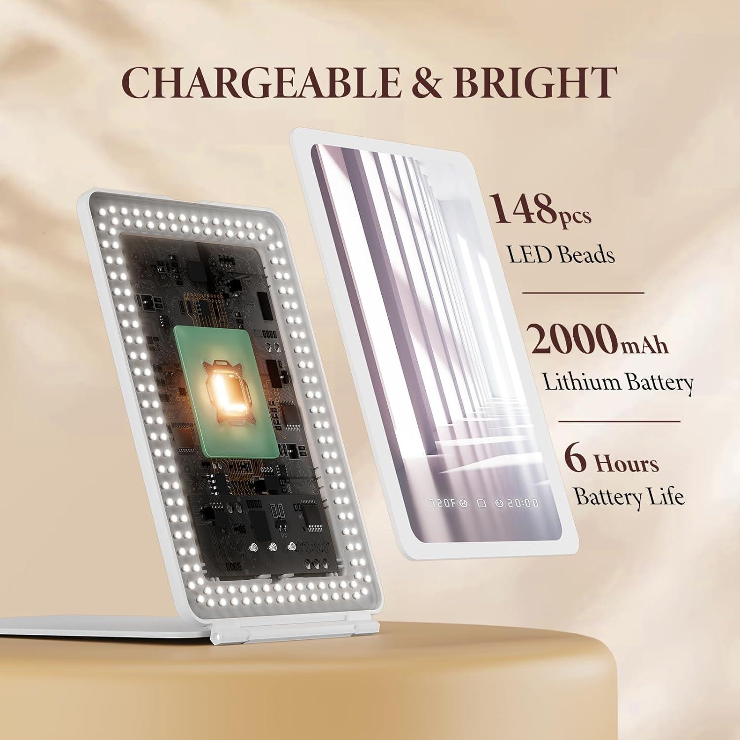 Espejo de Maquillaje Plegable Zemmys 20.32x13.46cm LED Táctil