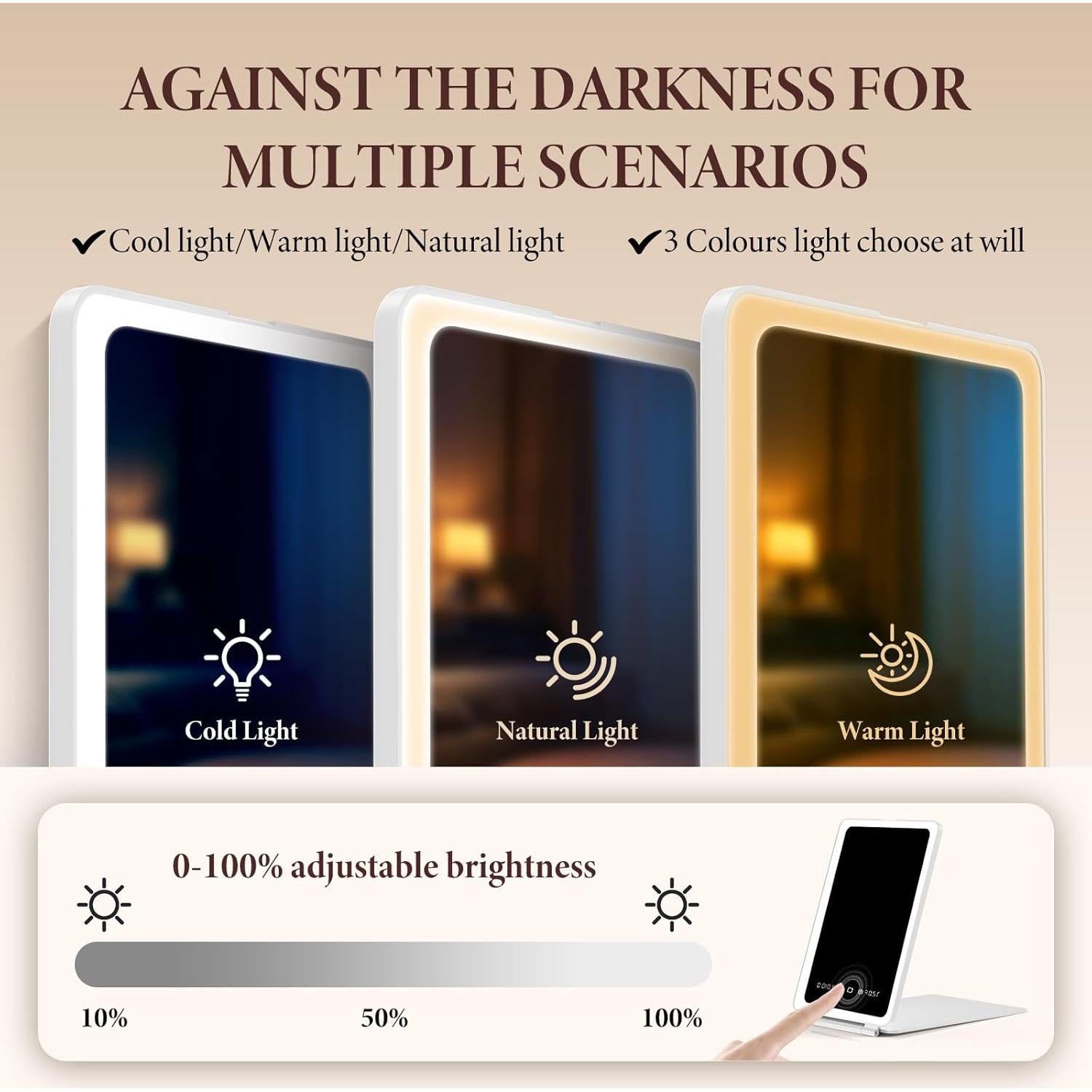 Espejo de Maquillaje Plegable Zemmys 20.32x13.46cm LED Táctil