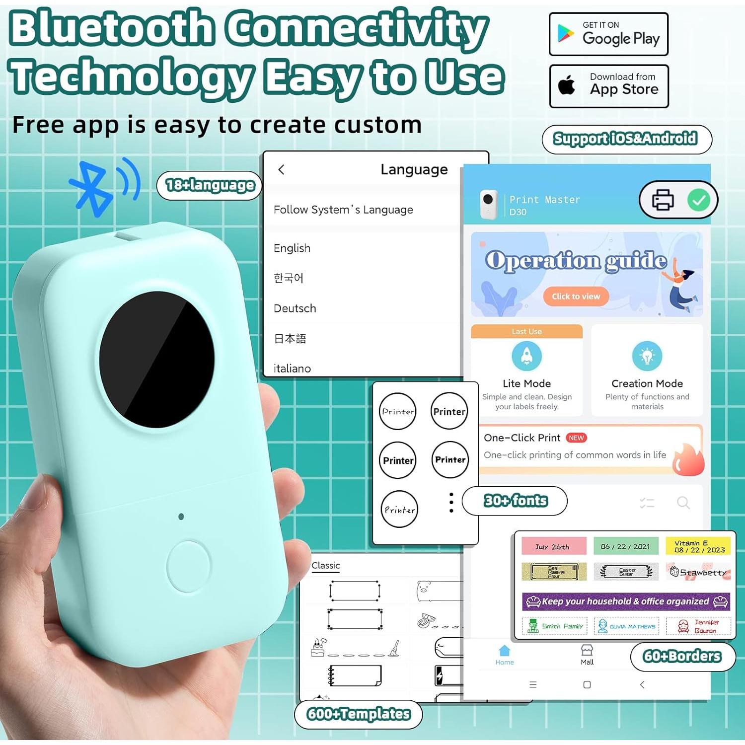 Etiquetadora Portátil Phomemo D30 Bluetooth Verde - Sin Tinta