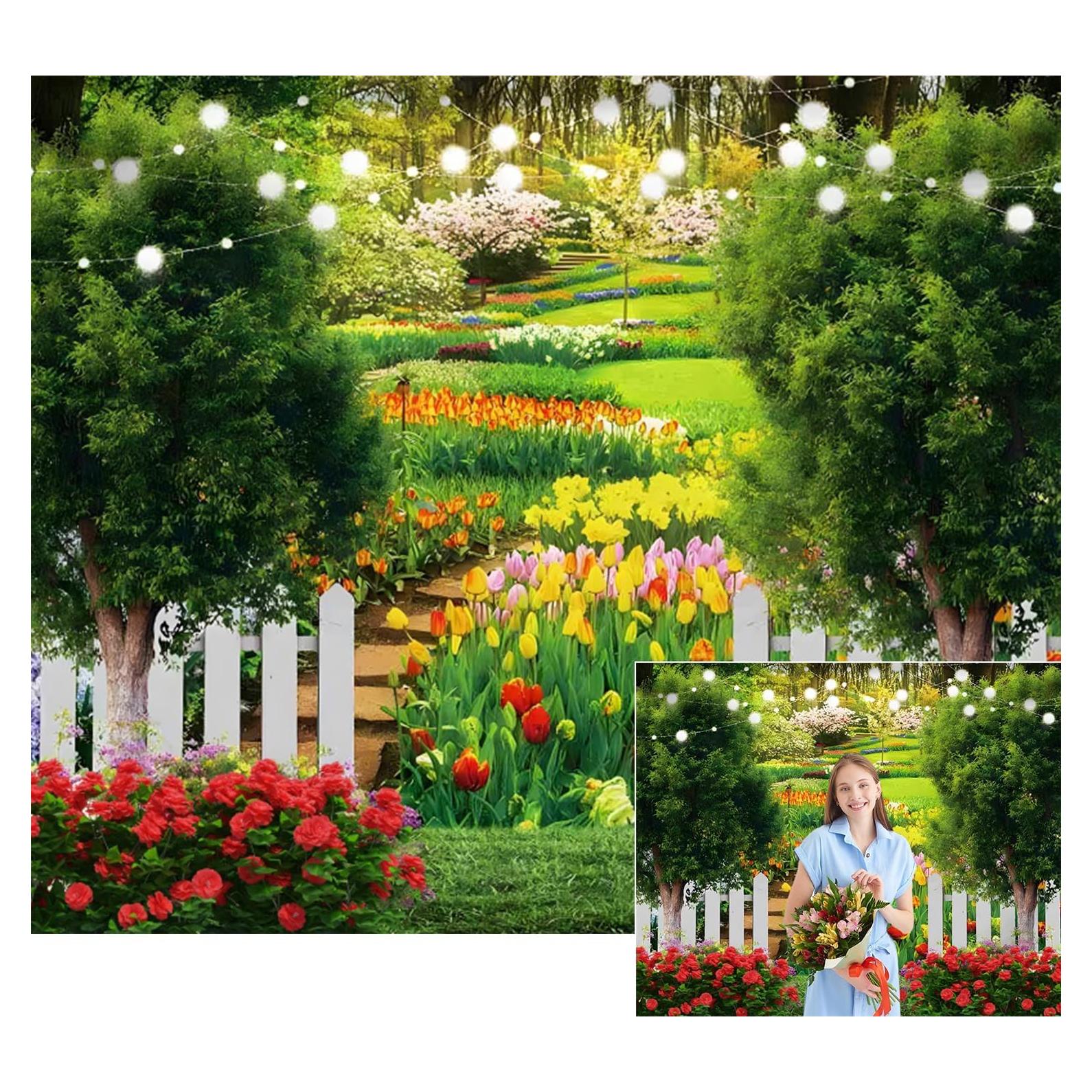 Fondo de Foto Vinilo Nihilar 3x2.5m Jardín Tulipanes