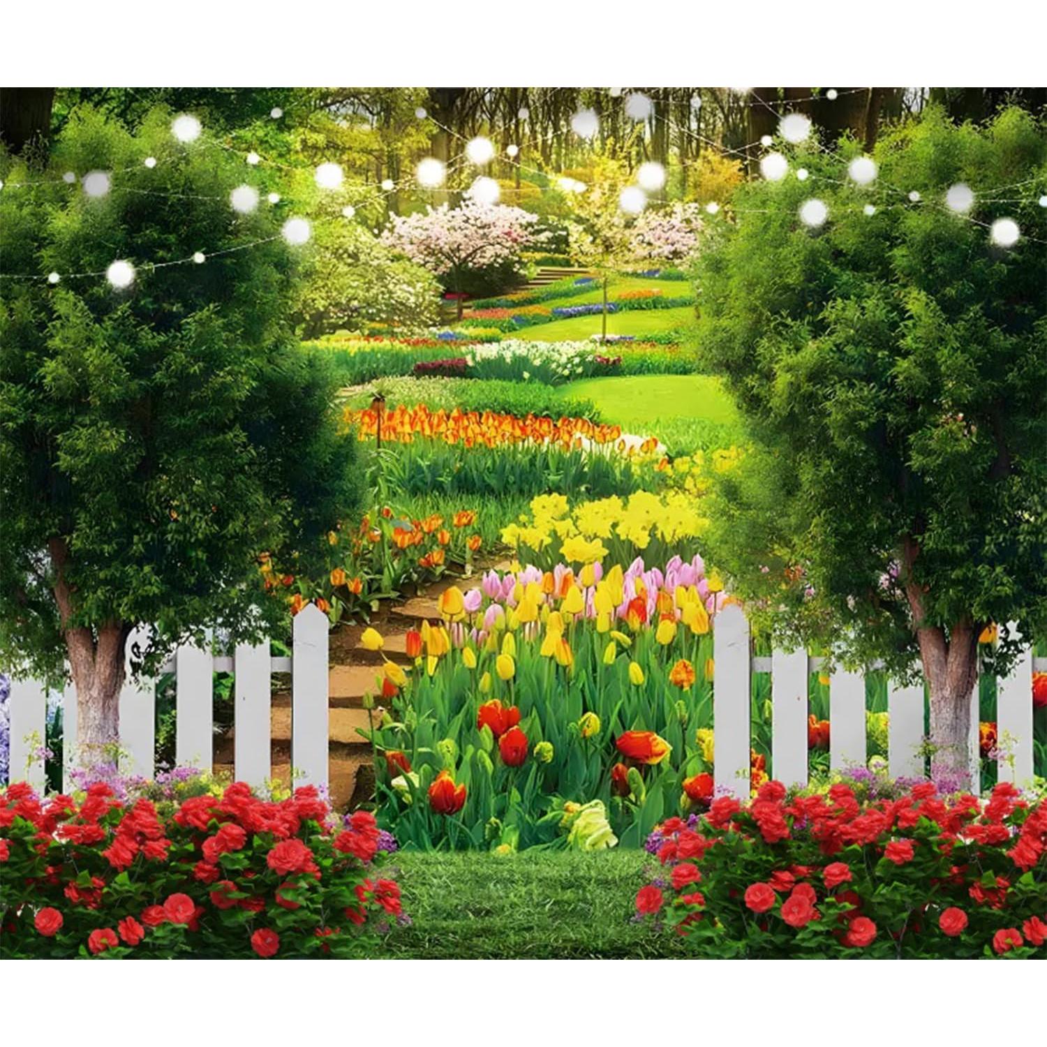 Fondo de Foto Vinilo Nihilar 3x2.5m Jardín Tulipanes