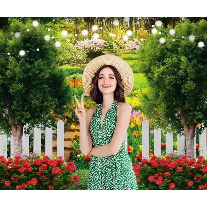 Fondo de Foto Vinilo Nihilar 3x2.5m Jardín Tulipanes