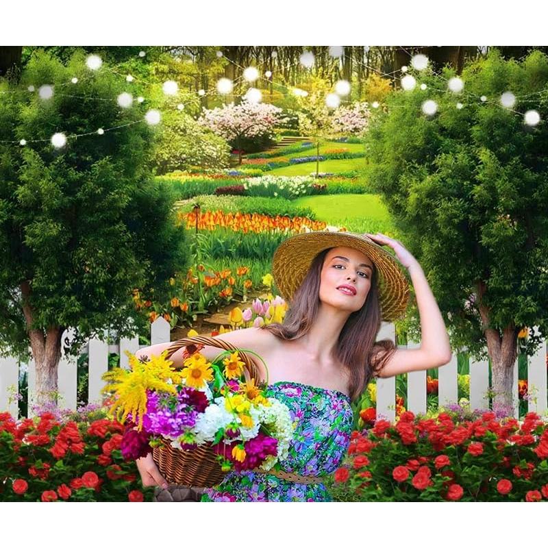 Fondo de Foto Vinilo Nihilar 3x2.5m Jardín Tulipanes