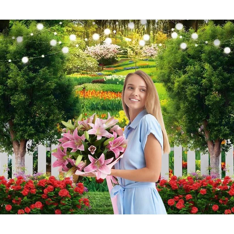 Fondo de Foto Vinilo Nihilar 3x2.5m Jardín Tulipanes