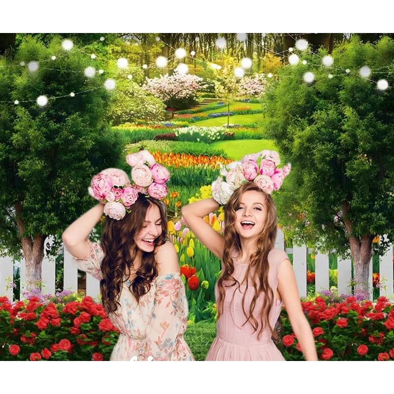 Fondo de Foto Vinilo Nihilar 3x2.5m Jardín Tulipanes