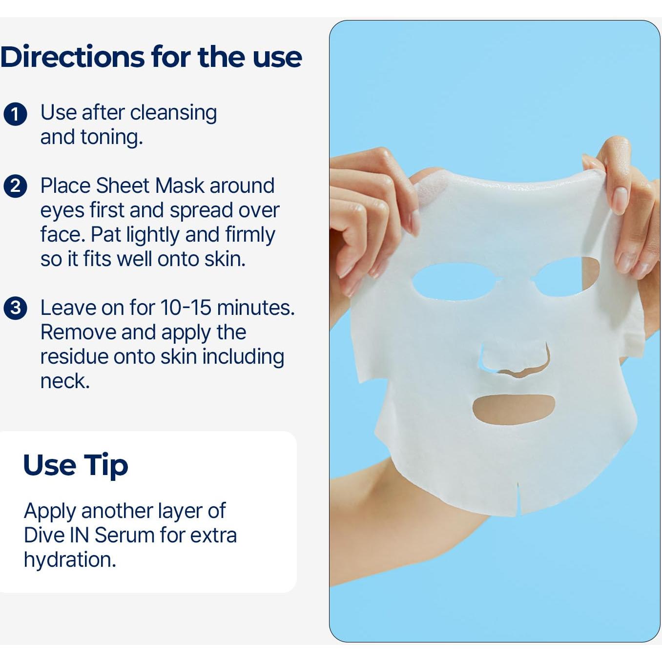 Mascarilla Facial Torriden DIVE IN Ácido Hialurónico 10 Hojas