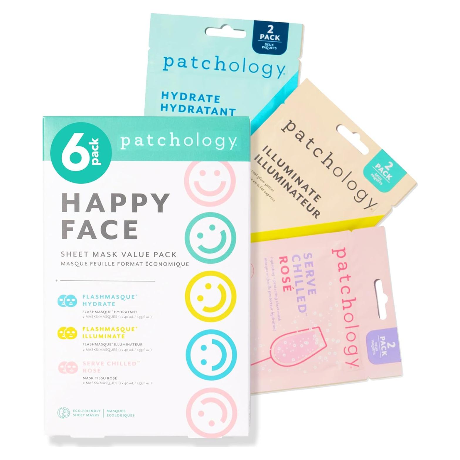 Paquete de 6 Mascarillas Faciales Patchology - Iluminadora, Hidratante y Renovadora