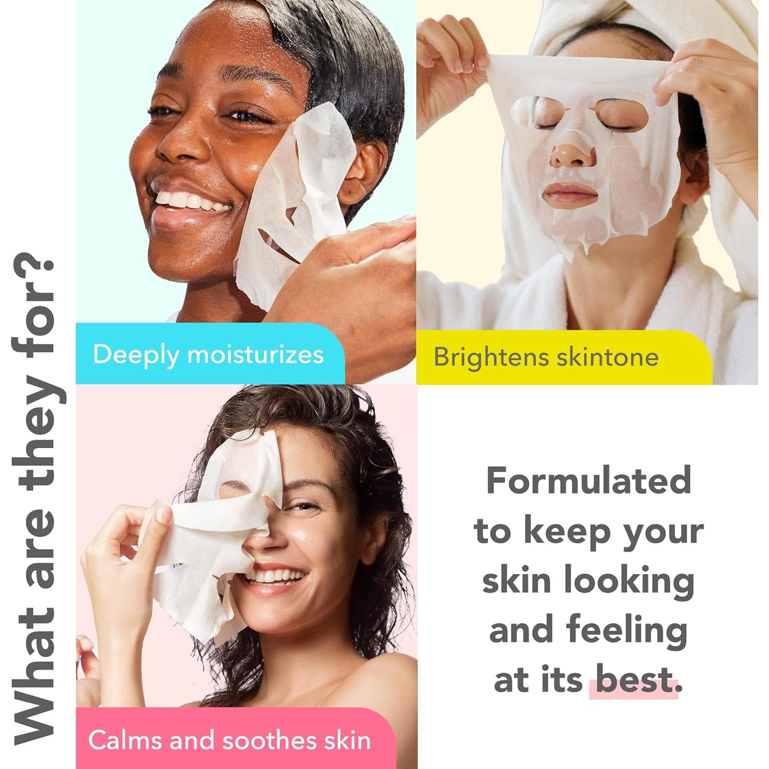 Paquete de 6 Mascarillas Faciales Patchology - Iluminadora, Hidratante y Renovadora