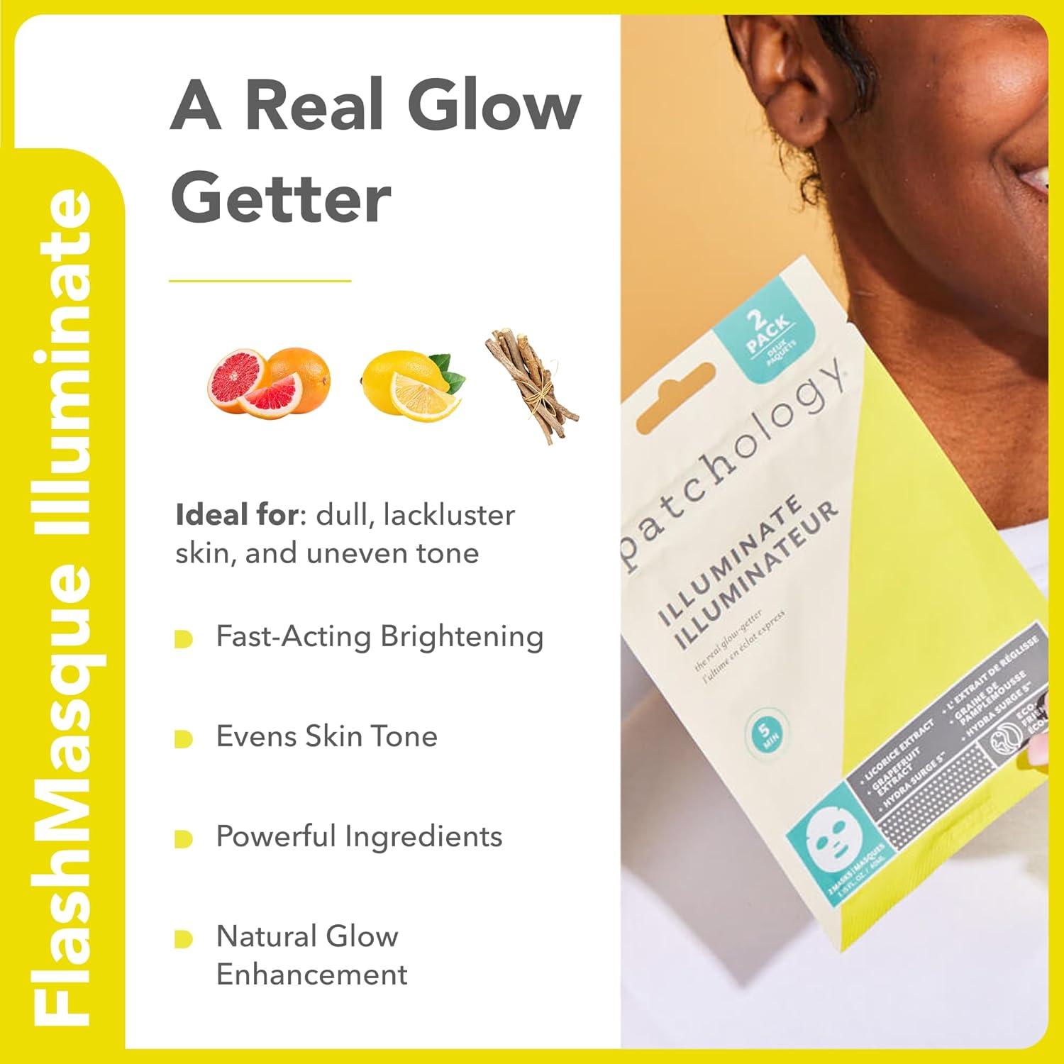 Paquete de 6 Mascarillas Faciales Patchology - Iluminadora, Hidratante y Renovadora