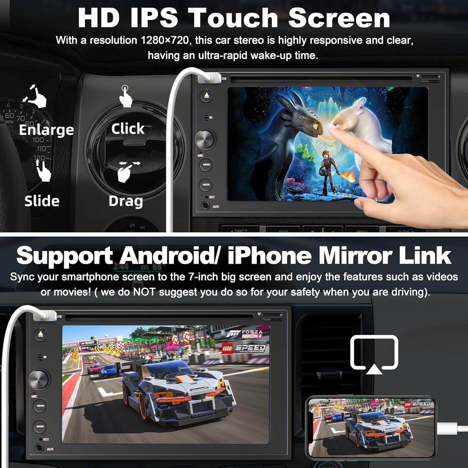 Estéreo de coche Double Din 7" con Carplay y Bluetooth