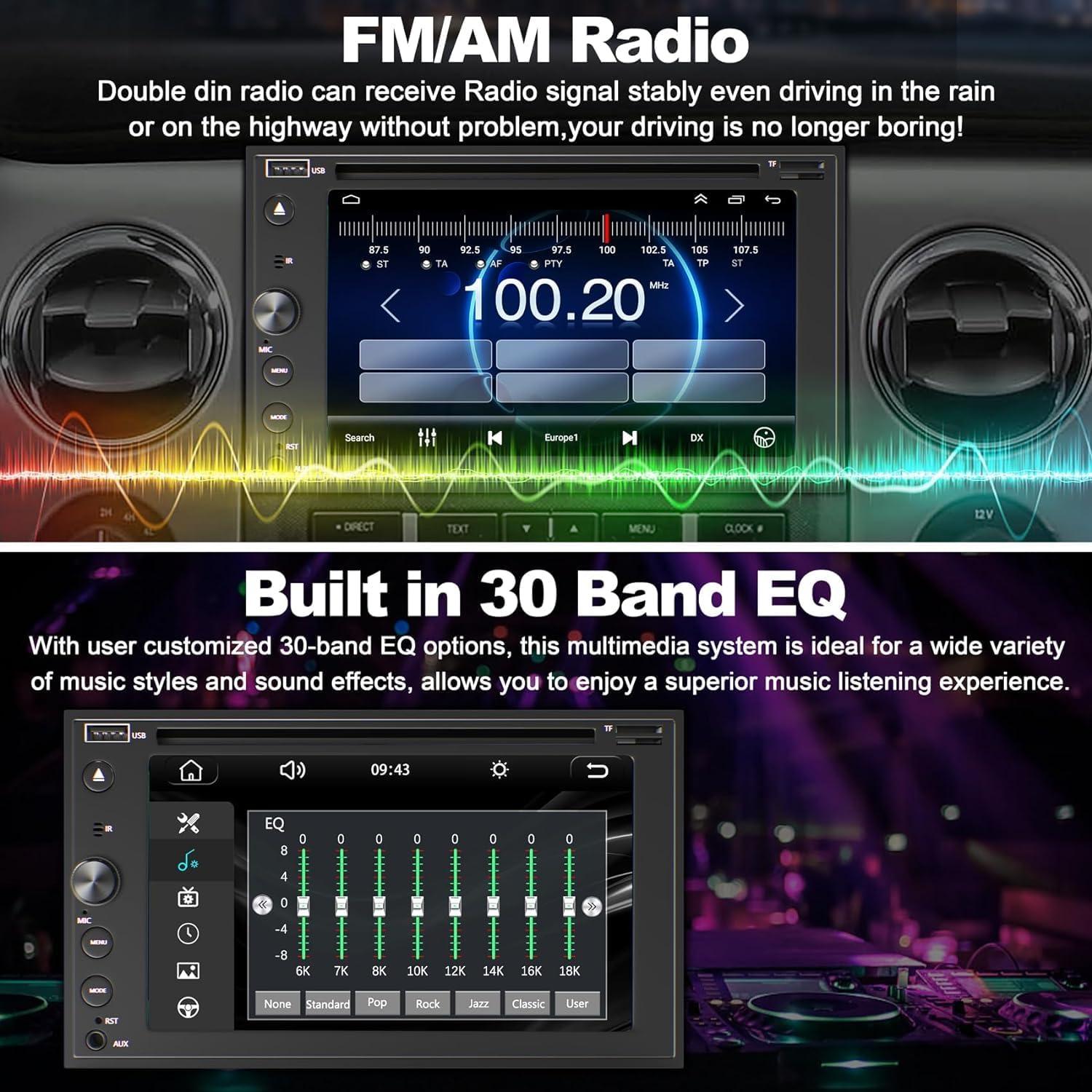 Estéreo de coche Double Din 7" con Carplay y Bluetooth