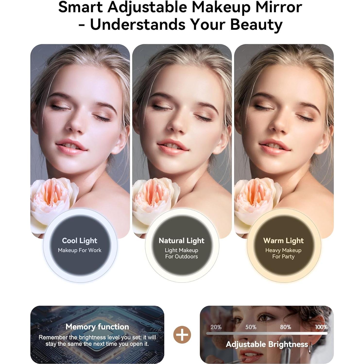 Bolsa de Maquillaje JUSRON Grande con Espejo LED Negro