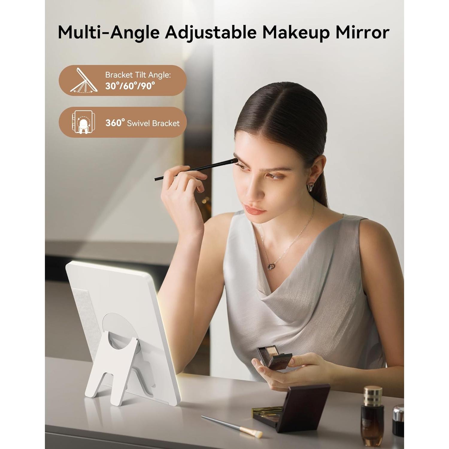 Bolsa de Maquillaje JUSRON Grande con Espejo LED Negro