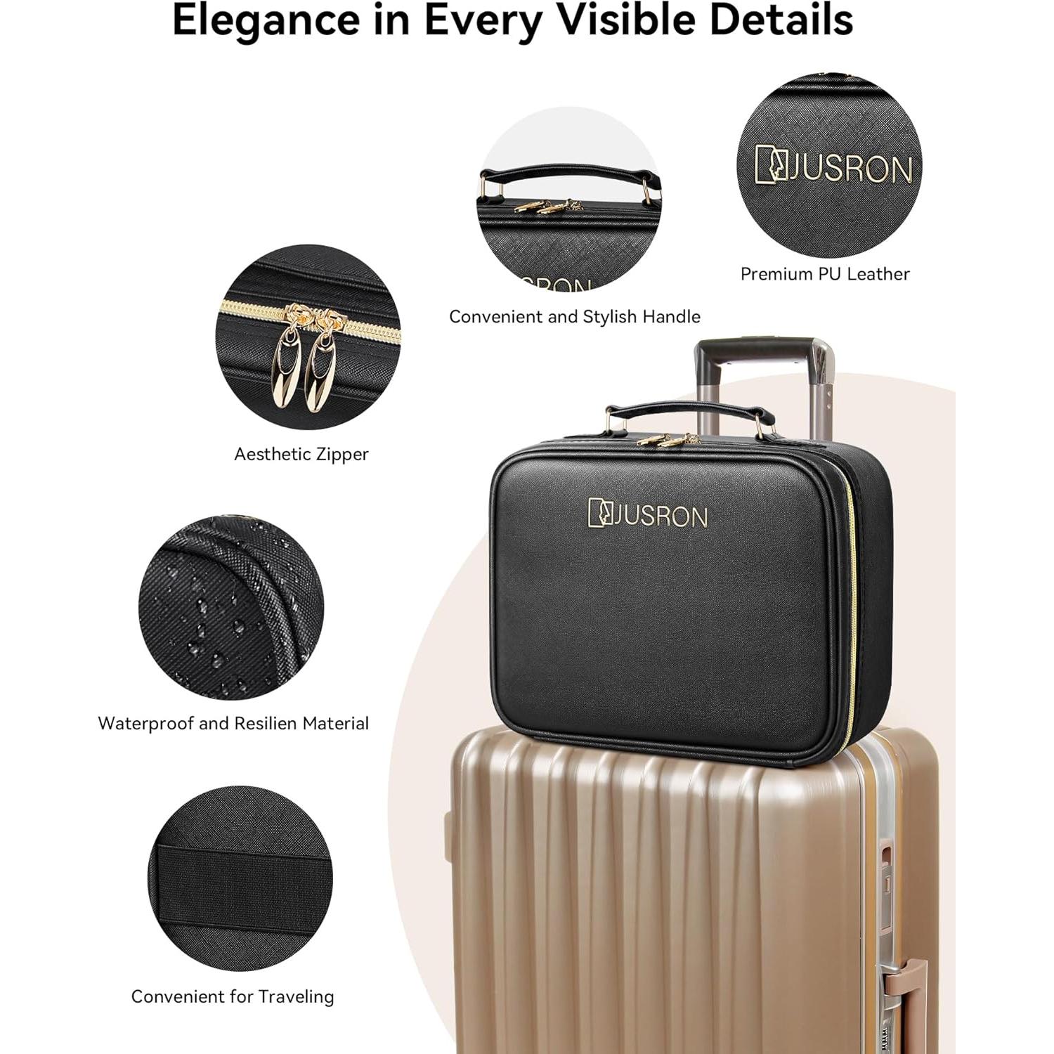 Bolsa de Maquillaje JUSRON Grande con Espejo LED Negro