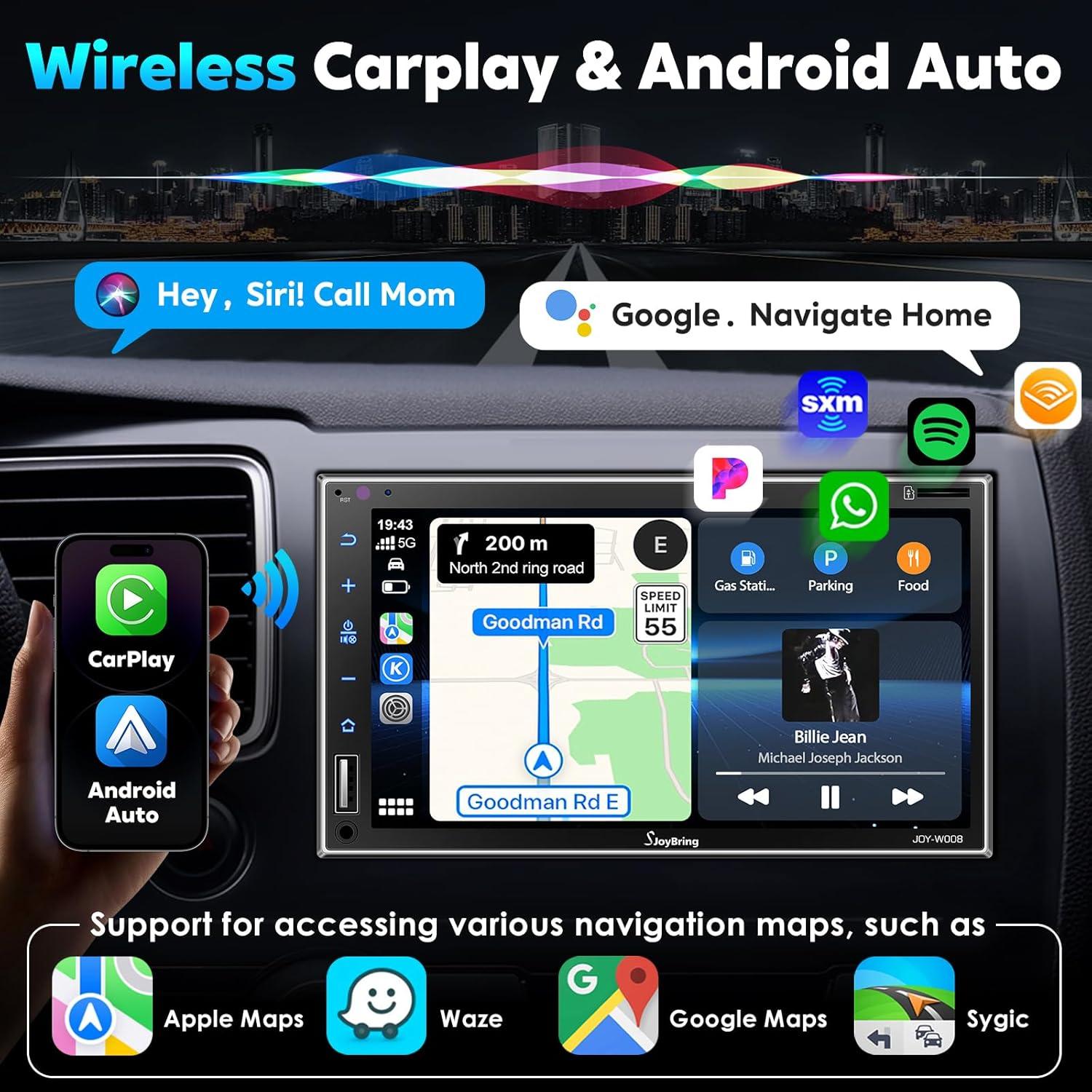Estéreo de Coche SJoyBring Doble Din 7" Carplay Inalámbrico