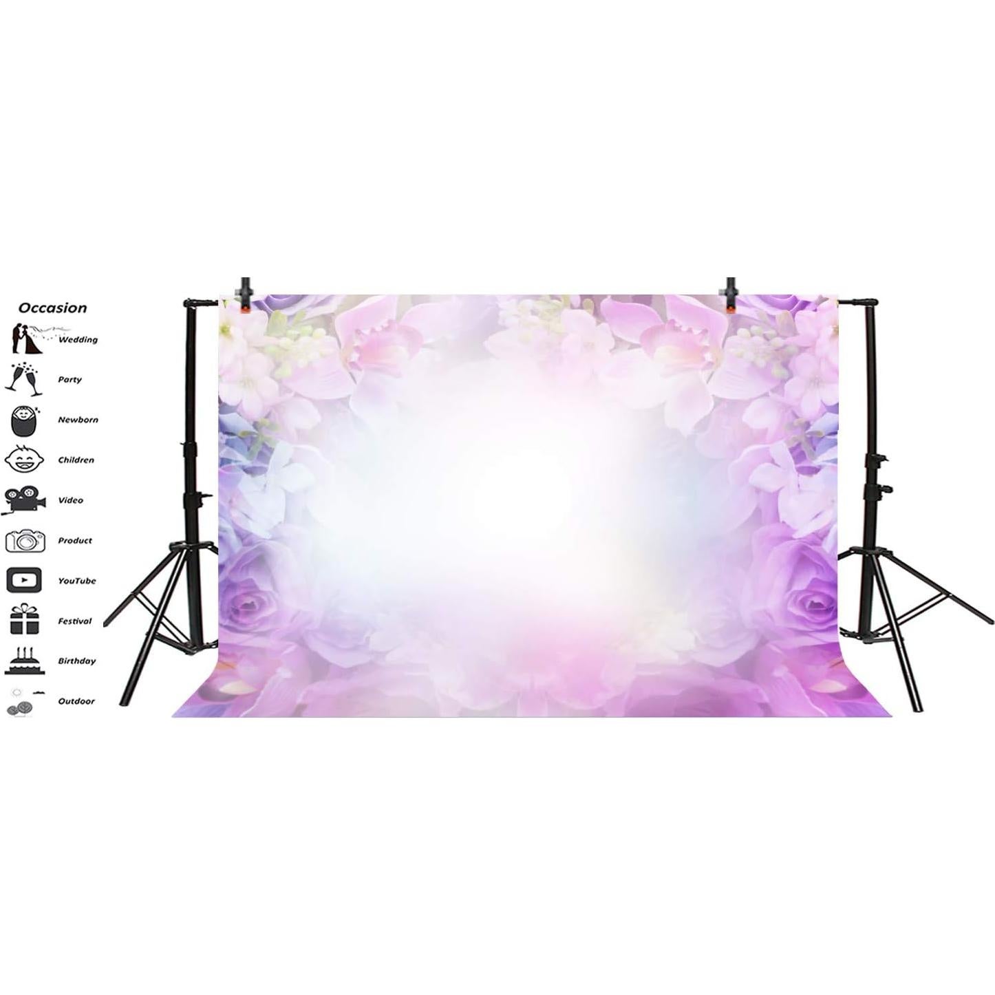 Fondo Fotográfico Vinilo 220x150cm Haoyiyi Flores Moradas