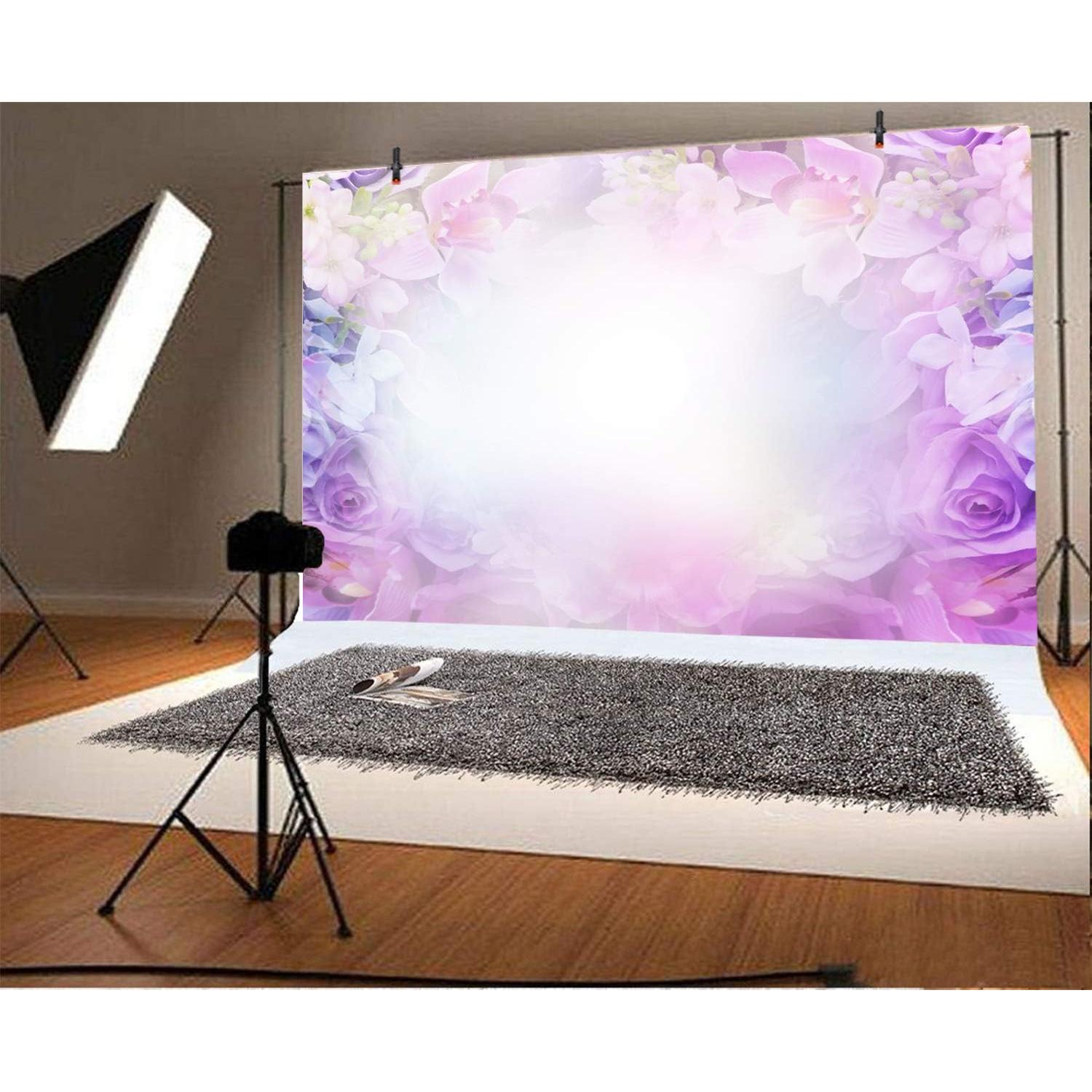 Fondo Fotográfico Vinilo 220x150cm Haoyiyi Flores Moradas