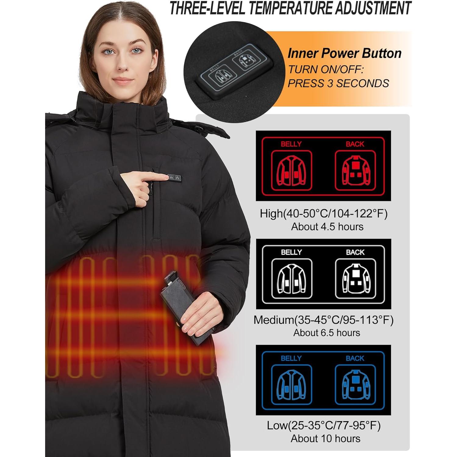 Chaqueta Larga Calentada TRUNYAQI para Mujeres - 8 Zonas Calor