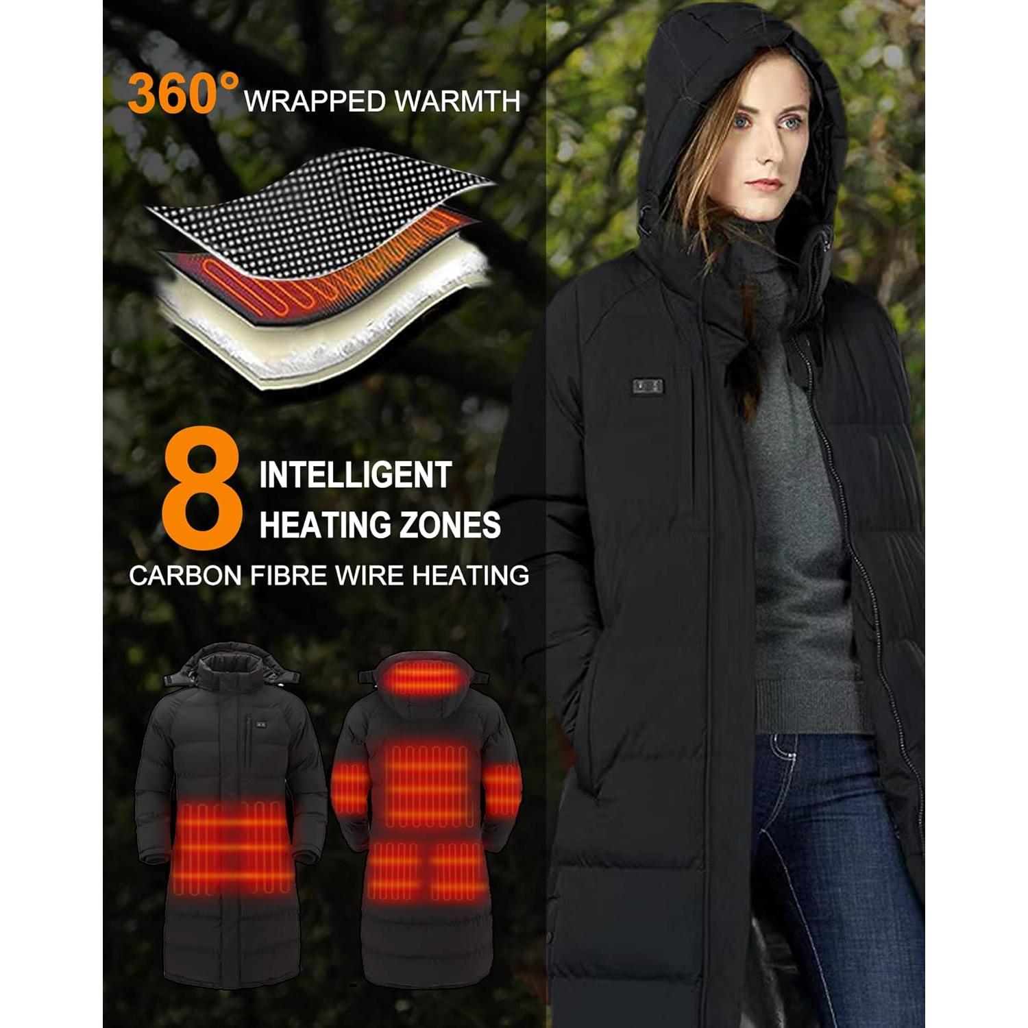 Chaqueta Larga Calentada TRUNYAQI para Mujeres - 8 Zonas Calor