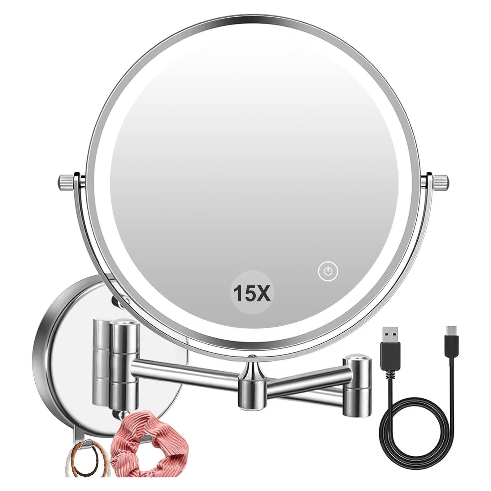 Espejo de Maquillaje Amelar 20cm 1X/15X LED Recargable